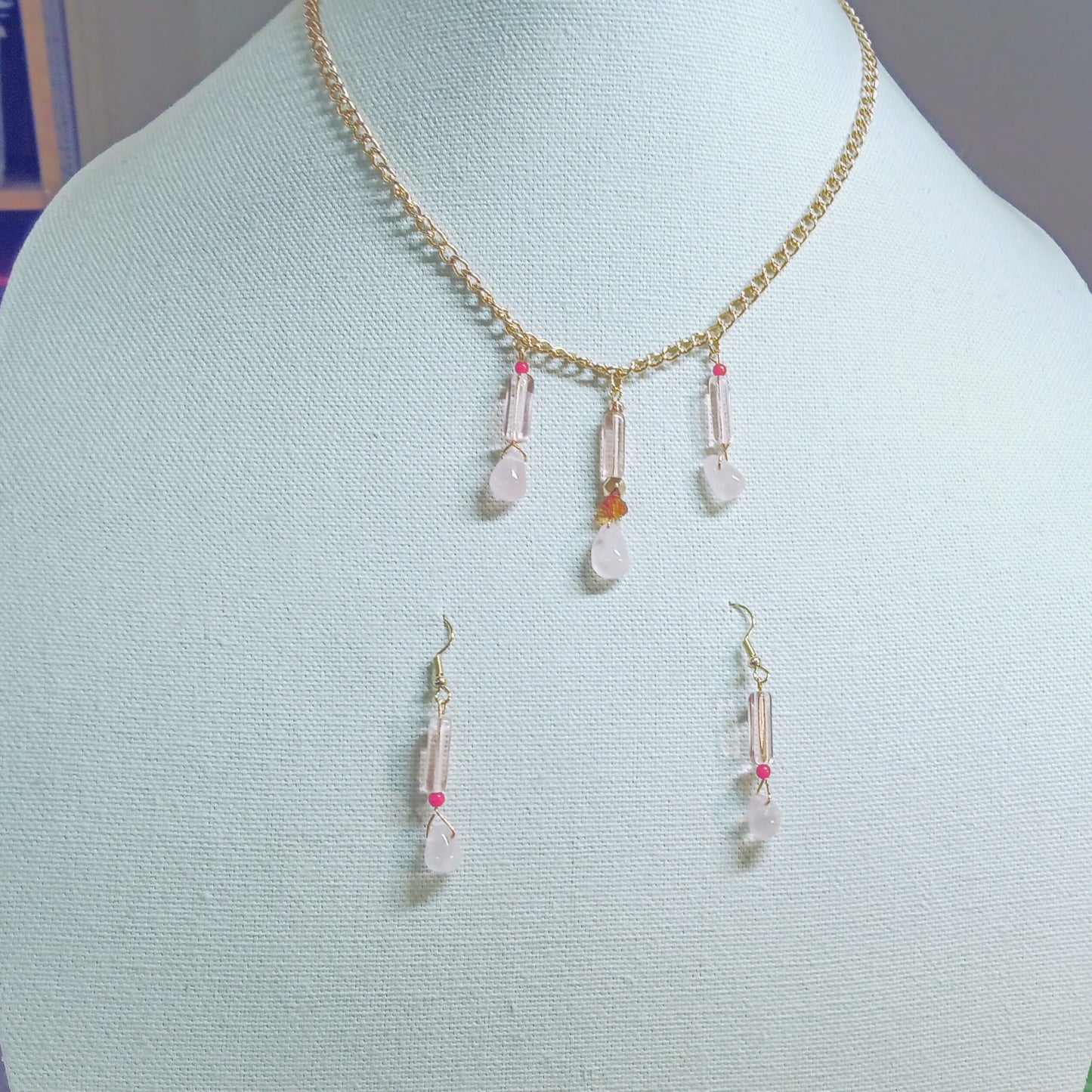 7503 Opaque Pink Drops Necklace Earrings Set