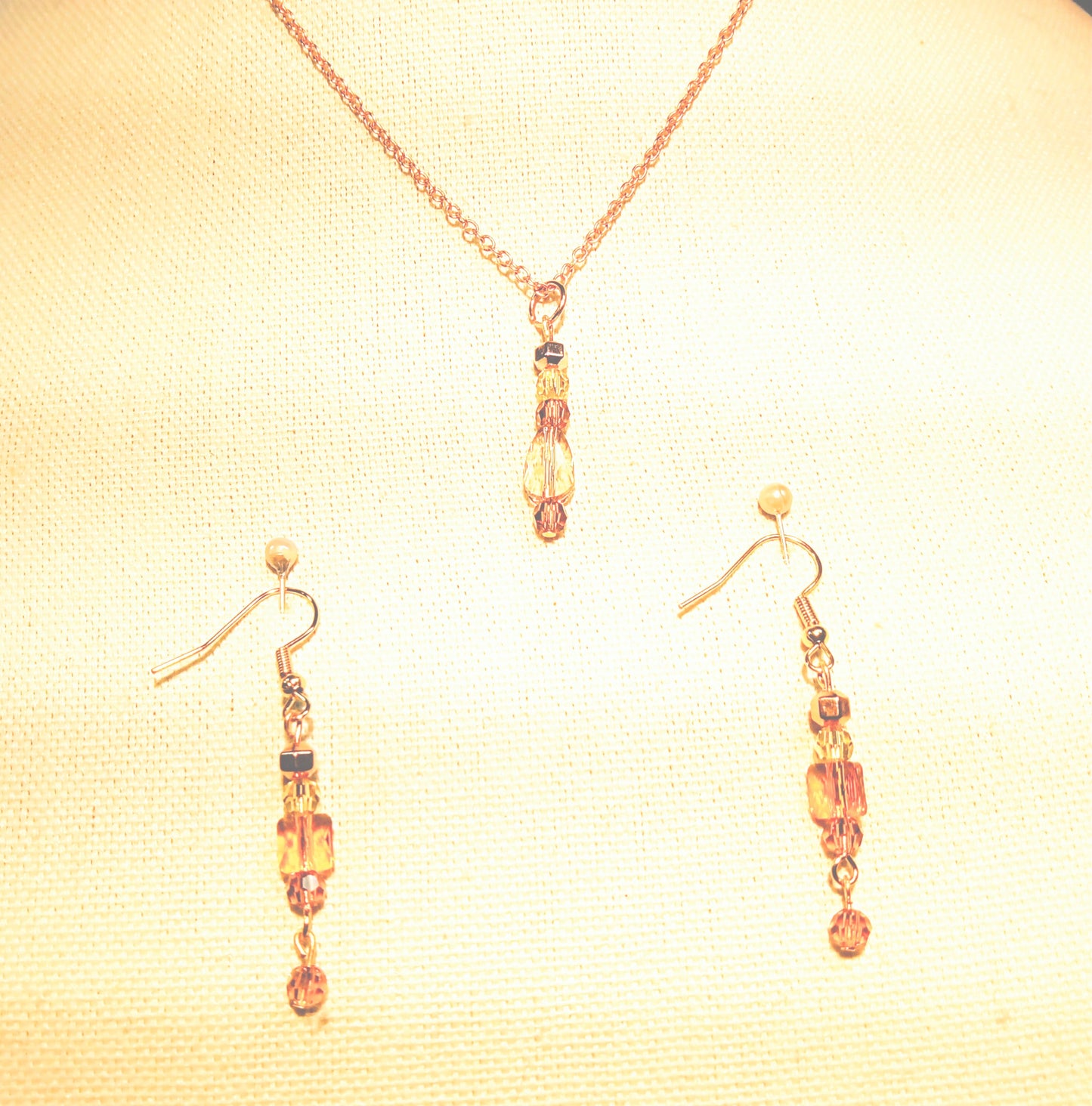8507 Sun Flower Swarovski Crystals Necklace Earrings Set