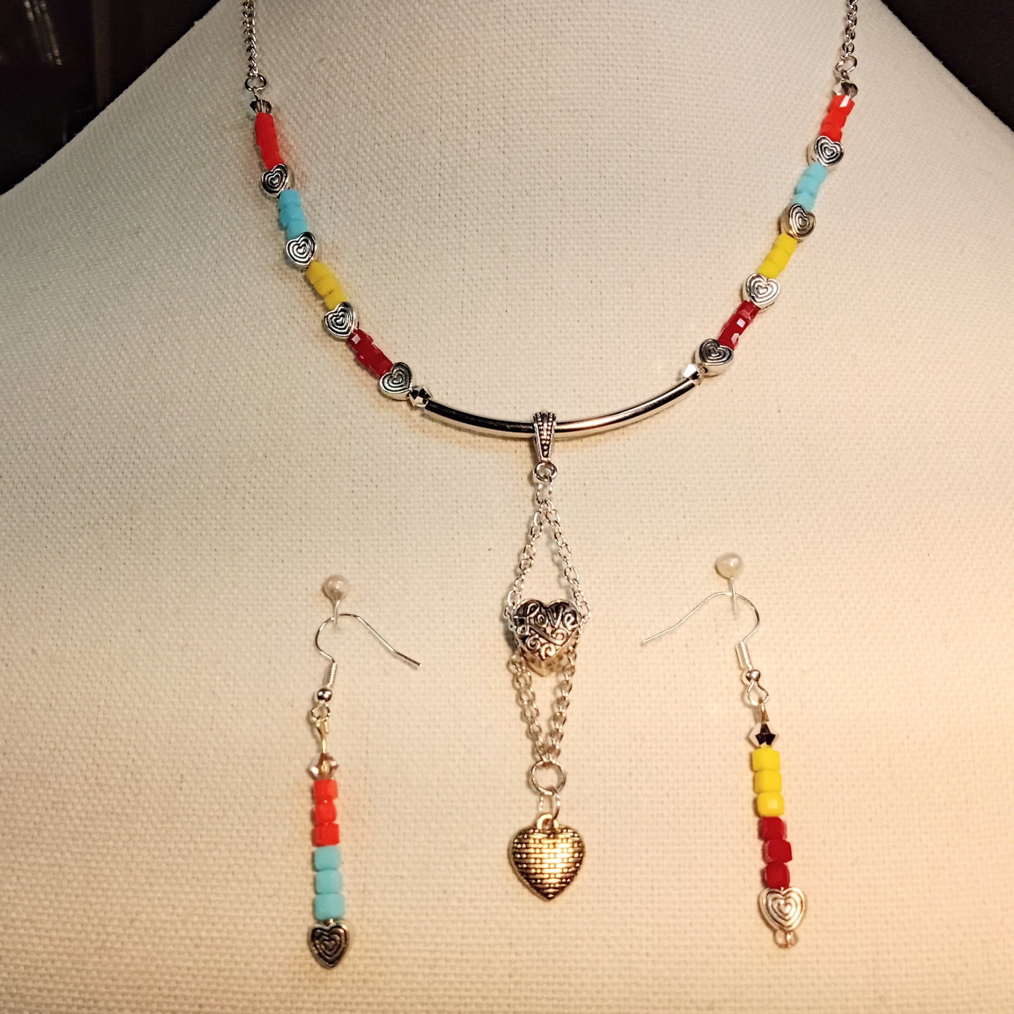 8510 Two Hearts Necklace Earring Set