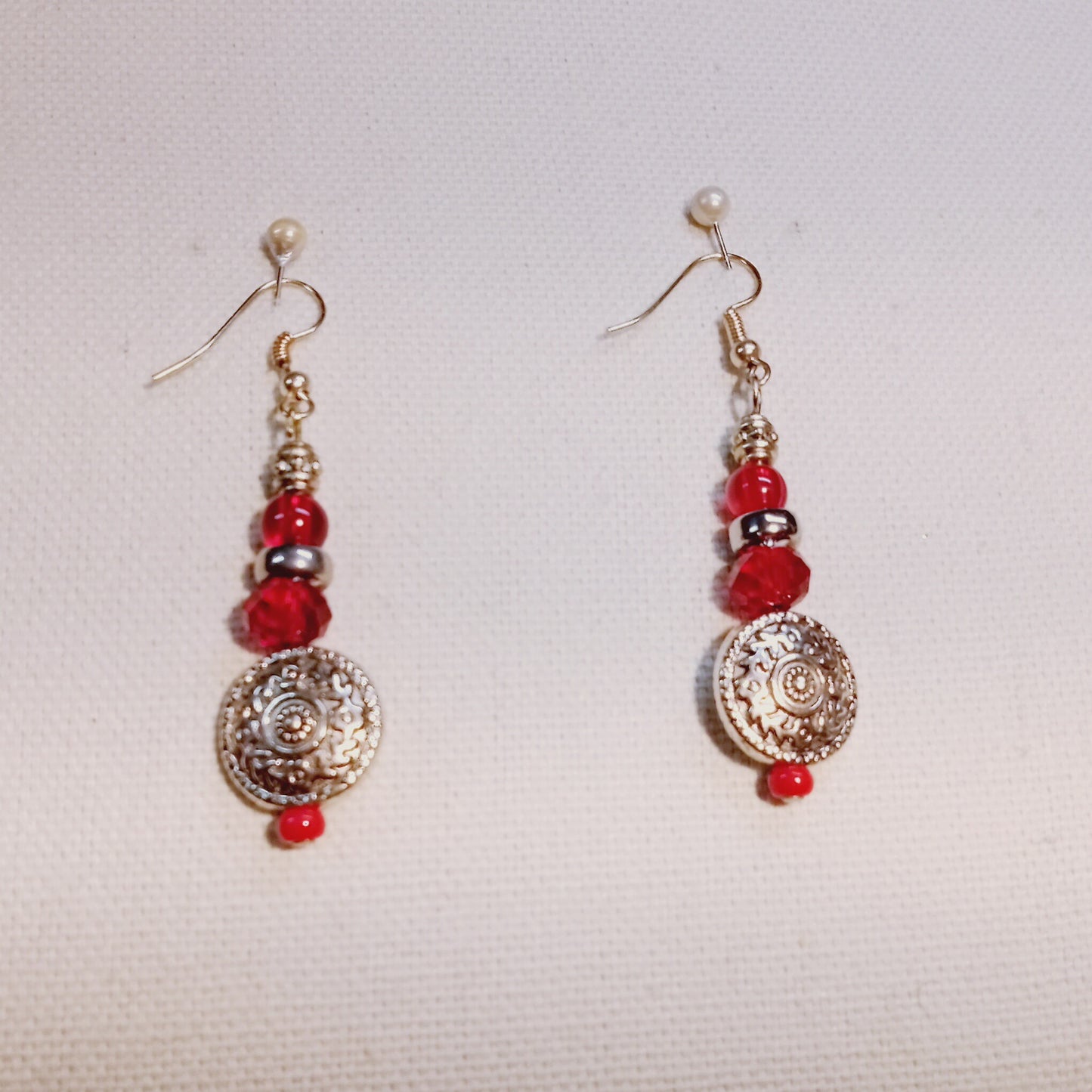 8707 Silver N Red Crystals Earrings