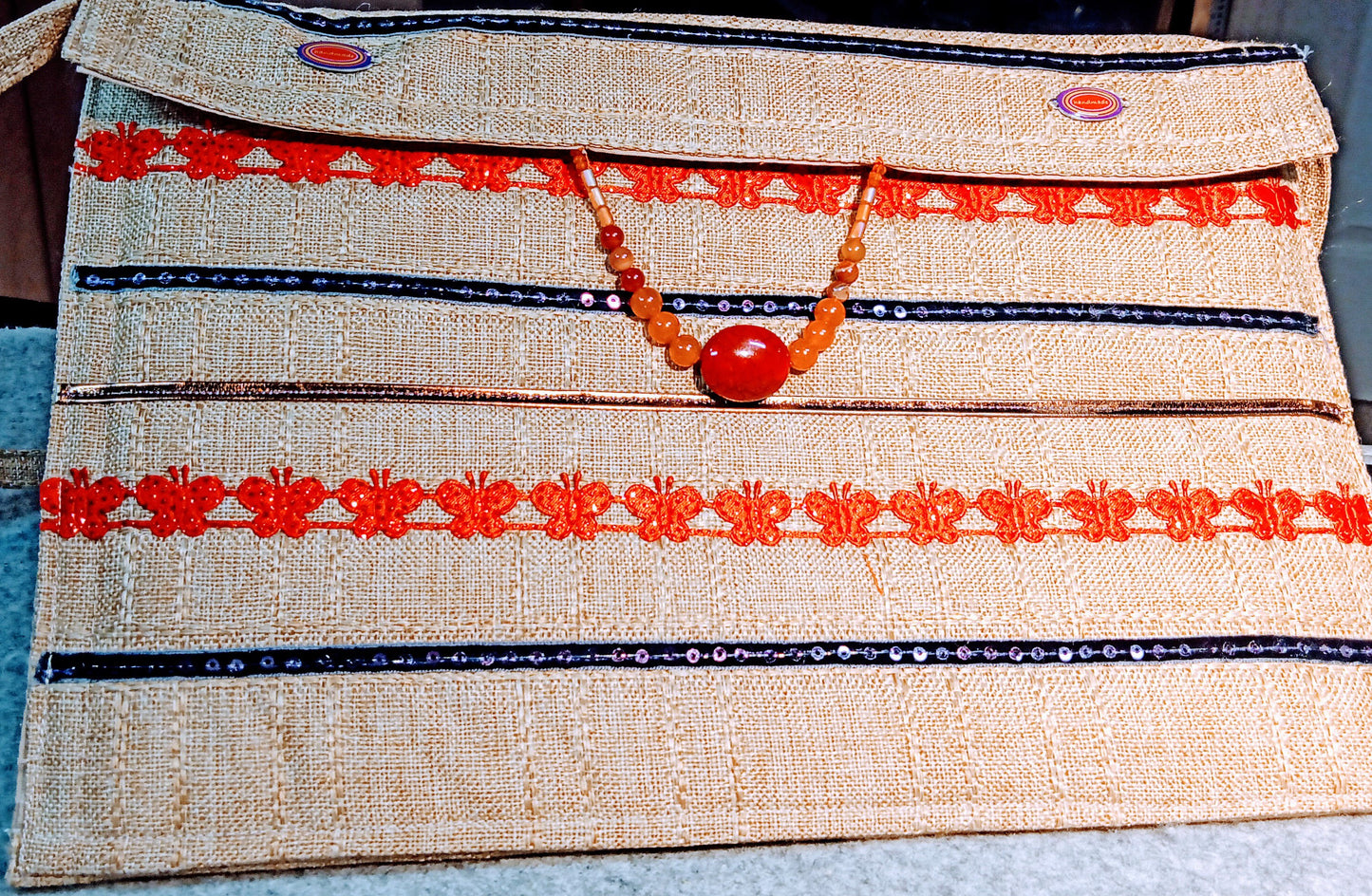 9505 Butterflies N Orange Beads Clutch Bag