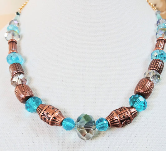 1403 Copper N Blue Crystals Necklace