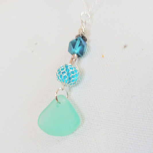 1406 Beach Glass N Mesh Bead Necklace
