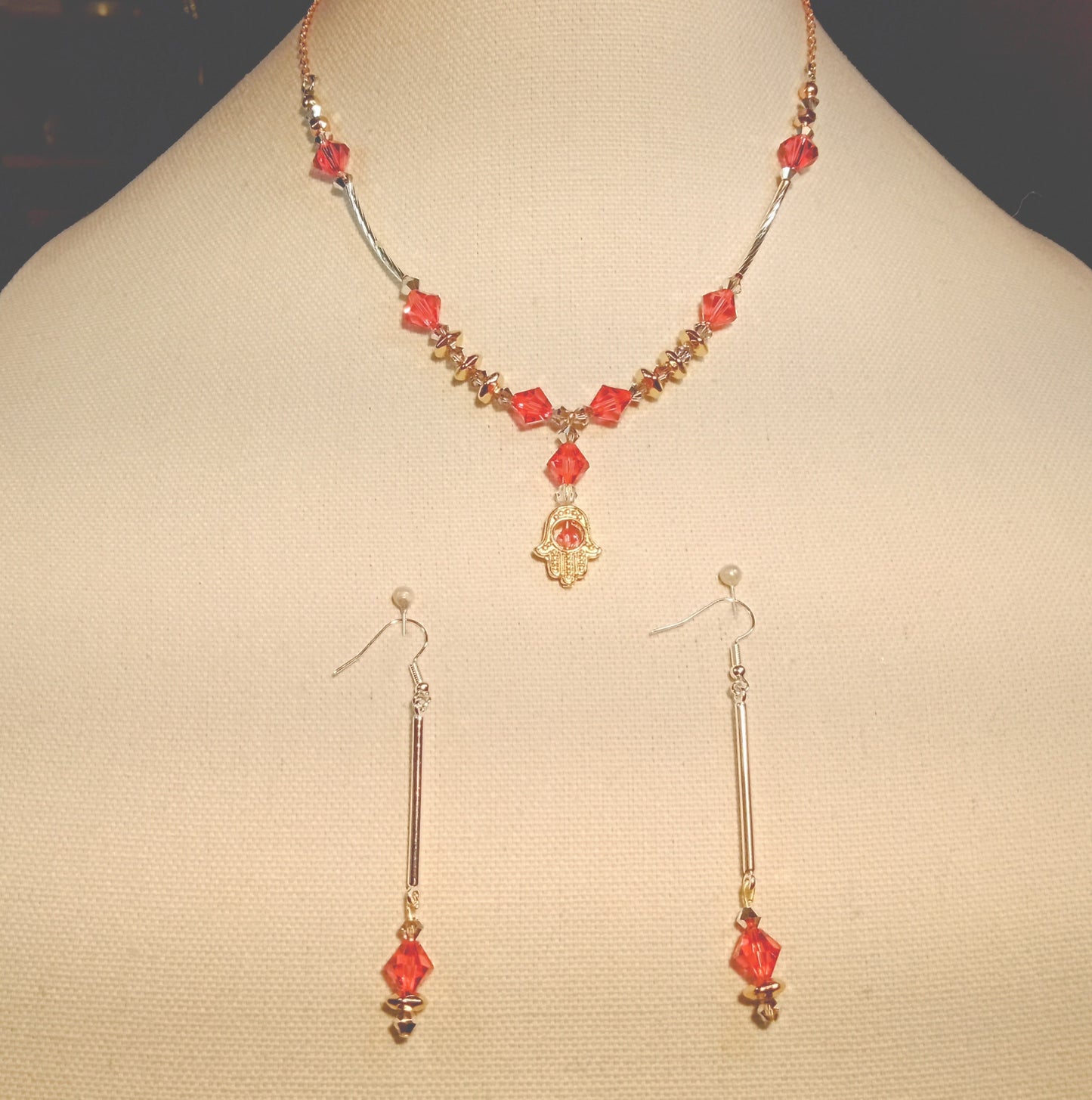 8506 Antique Pink Crystals Necklace Earring Set