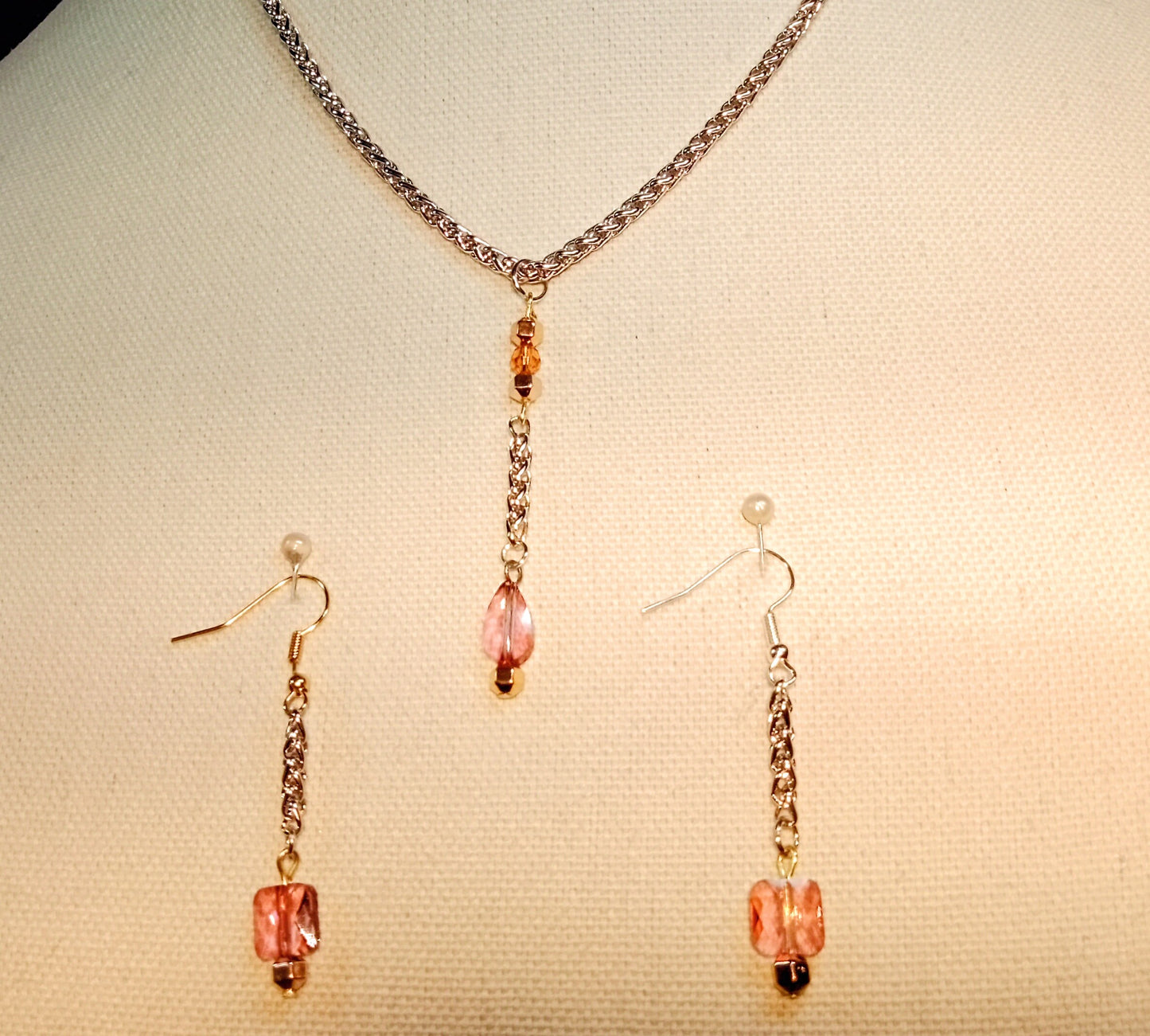8509 Dusty Pink Crystals Necklace Earrings Set