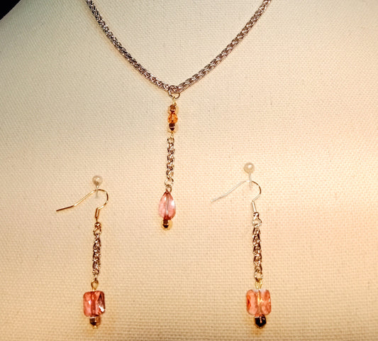8509 Dusty Pink Crystals Necklace Earrings Set