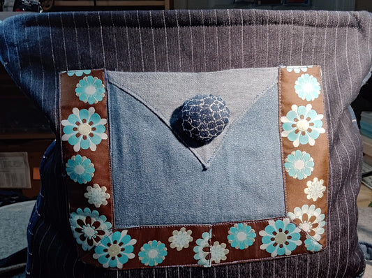 9403 Jeans N Blue Flowered Trims Bag