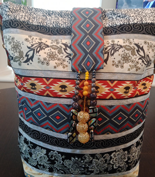 9409 Long Beaded Flap Handbag