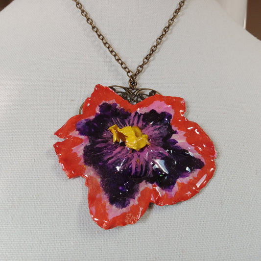 9909 Orange Ruffled Orchid Necklace